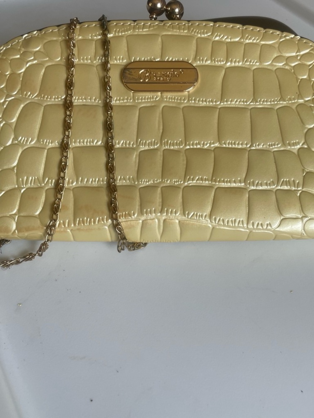 Yellow Croc-Embossed Chain Clutch